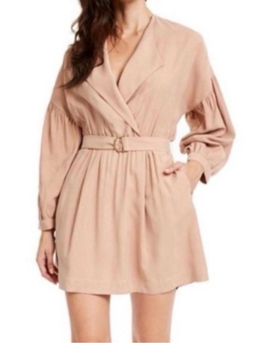 Leyden Dusty Blush Belted Wrap Mini Dress
